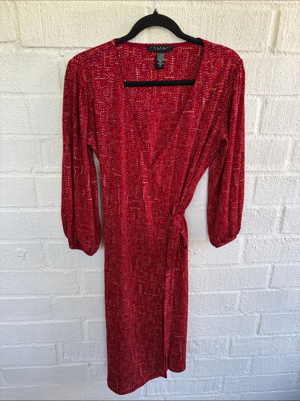 Laundry By Shelli Segal Red Wrap-Style Long Sleeve Dress sz S